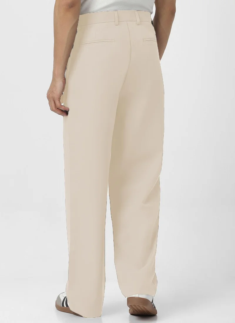 Urbano Fashion  Urbano Fashion Men's Cream Loose Baggy Fit Solid Korean Pants Stretchable for Men | Best Price UAE